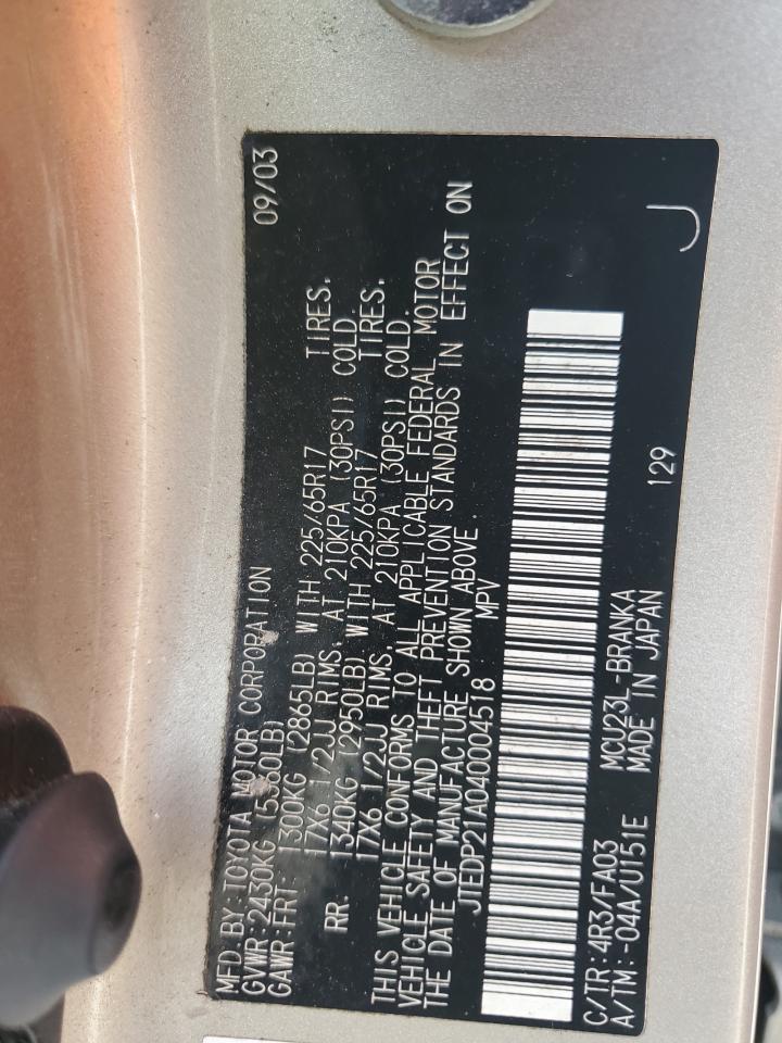 2004 Toyota Highlander Base VIN: JTEDP21A040004518 Lot: 91082695