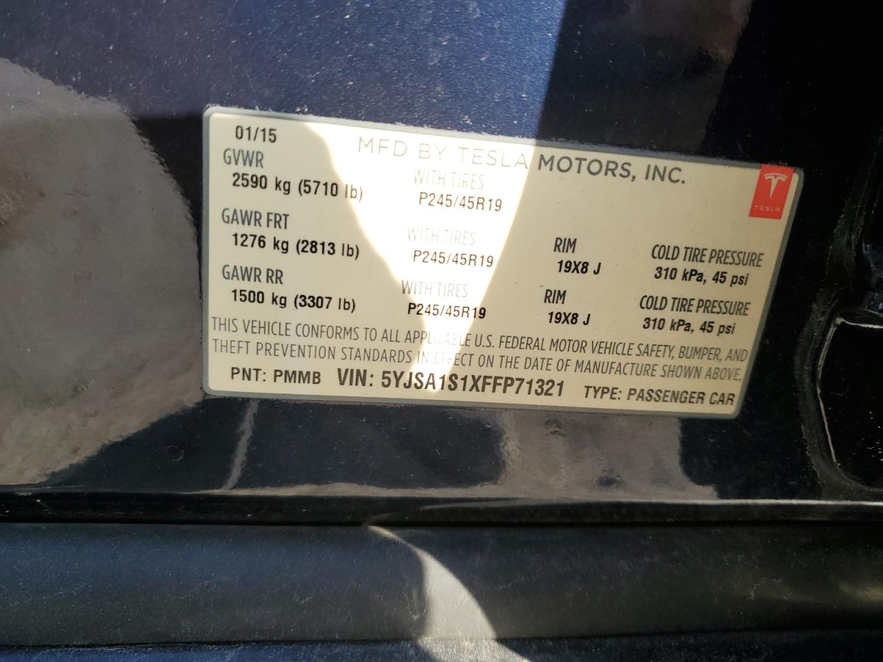 2015 Tesla Model S 60 VIN: 5YJSA1S1XFFP71321 Lot: 92539295