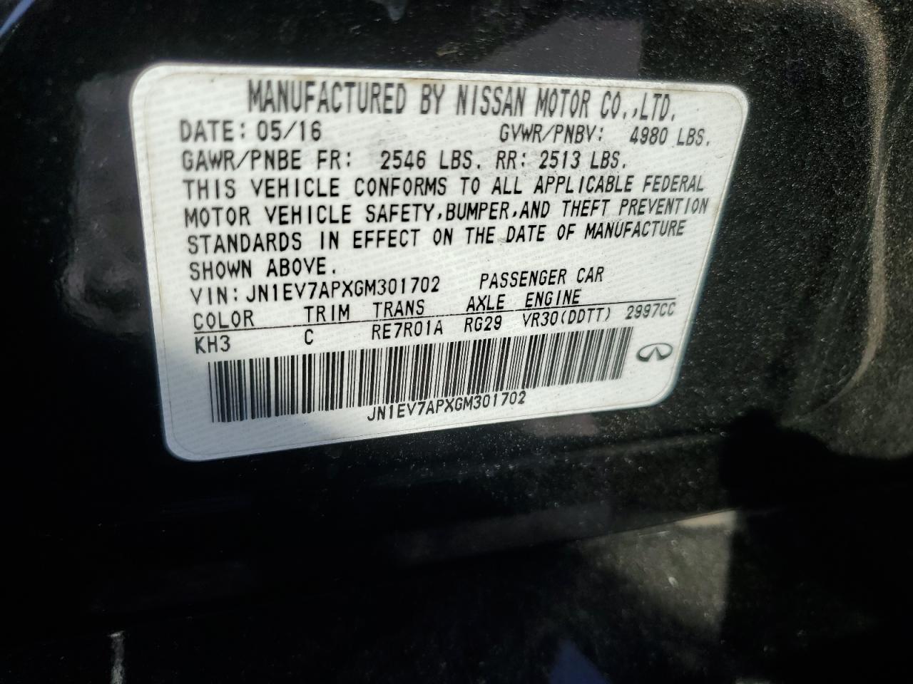 2016 Infiniti Q50 Premium VIN: JN1EV7APXGM301702 Lot: 92220915