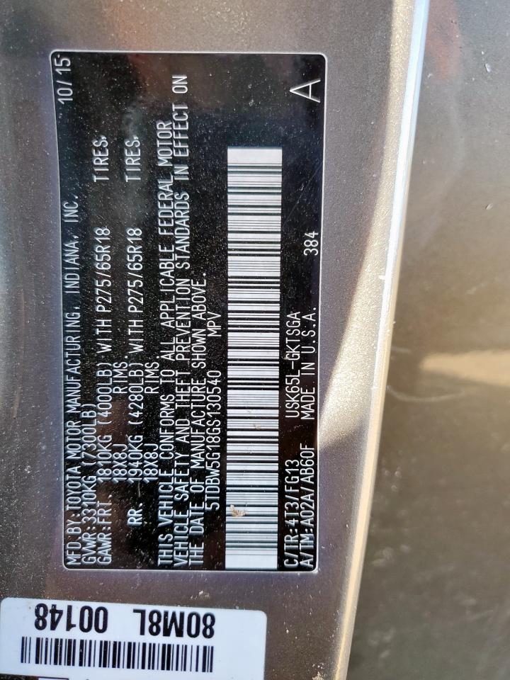 2016 Toyota Sequoia Sr5 VIN: 5TDBW5G18GS130540 Lot: 92404675