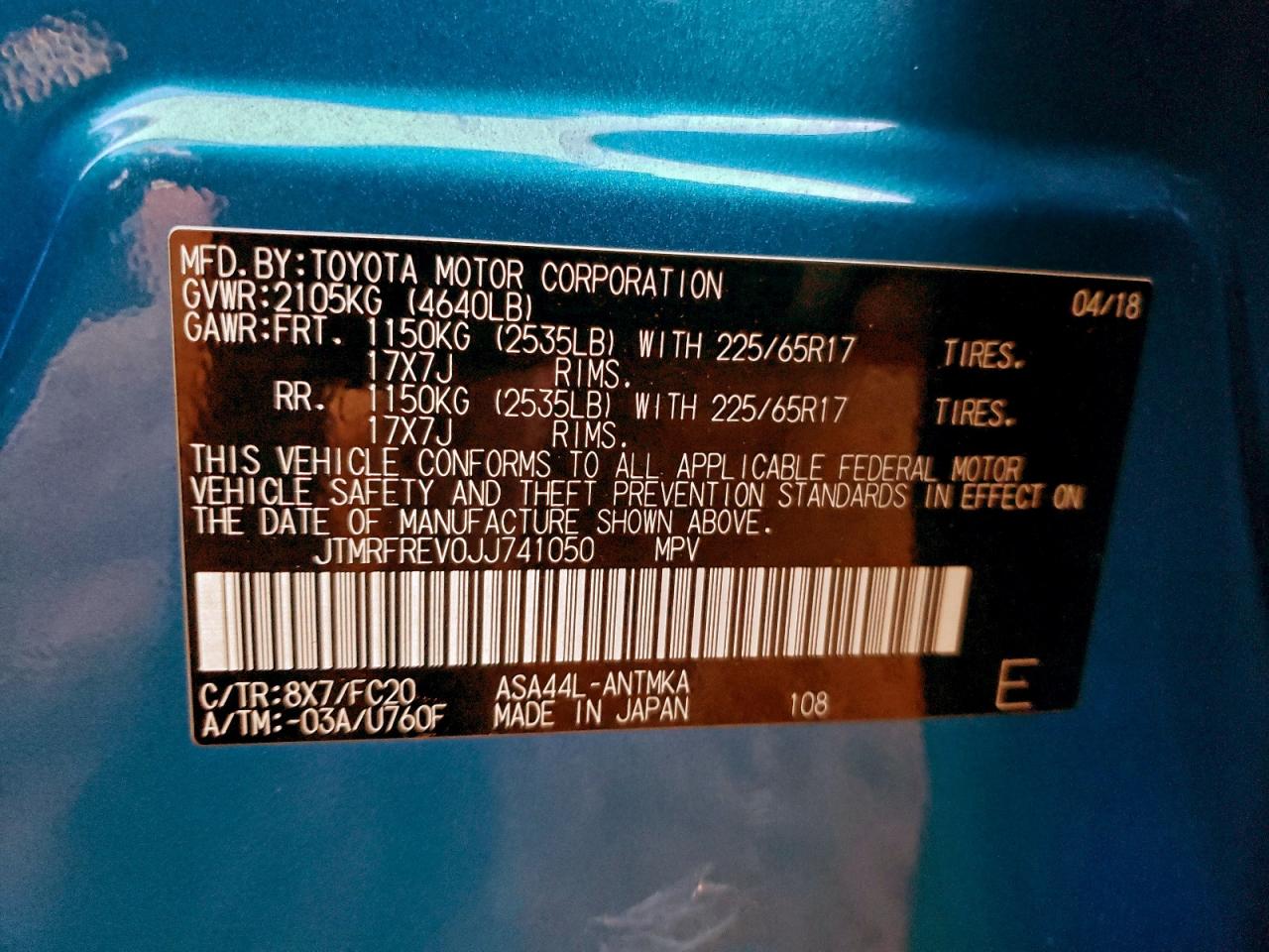 2018 Toyota Rav4 Adventure VIN: JTMRFREV0JJ741050 Lot: 93781295