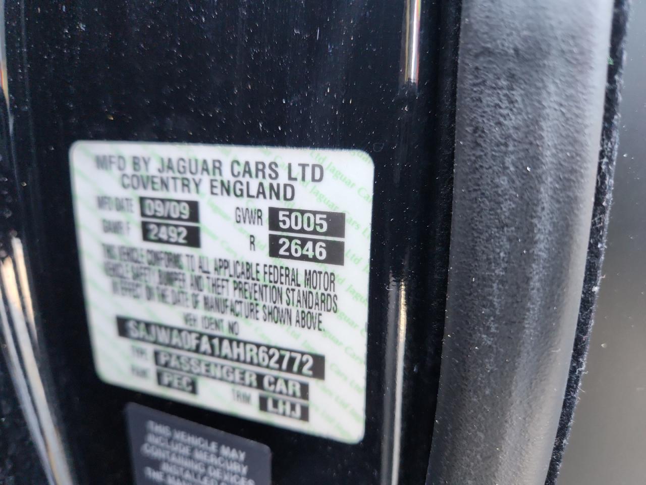 2010 Jaguar Xf Luxury VIN: SAJWA0FA1AHR62772 Lot: 92512635