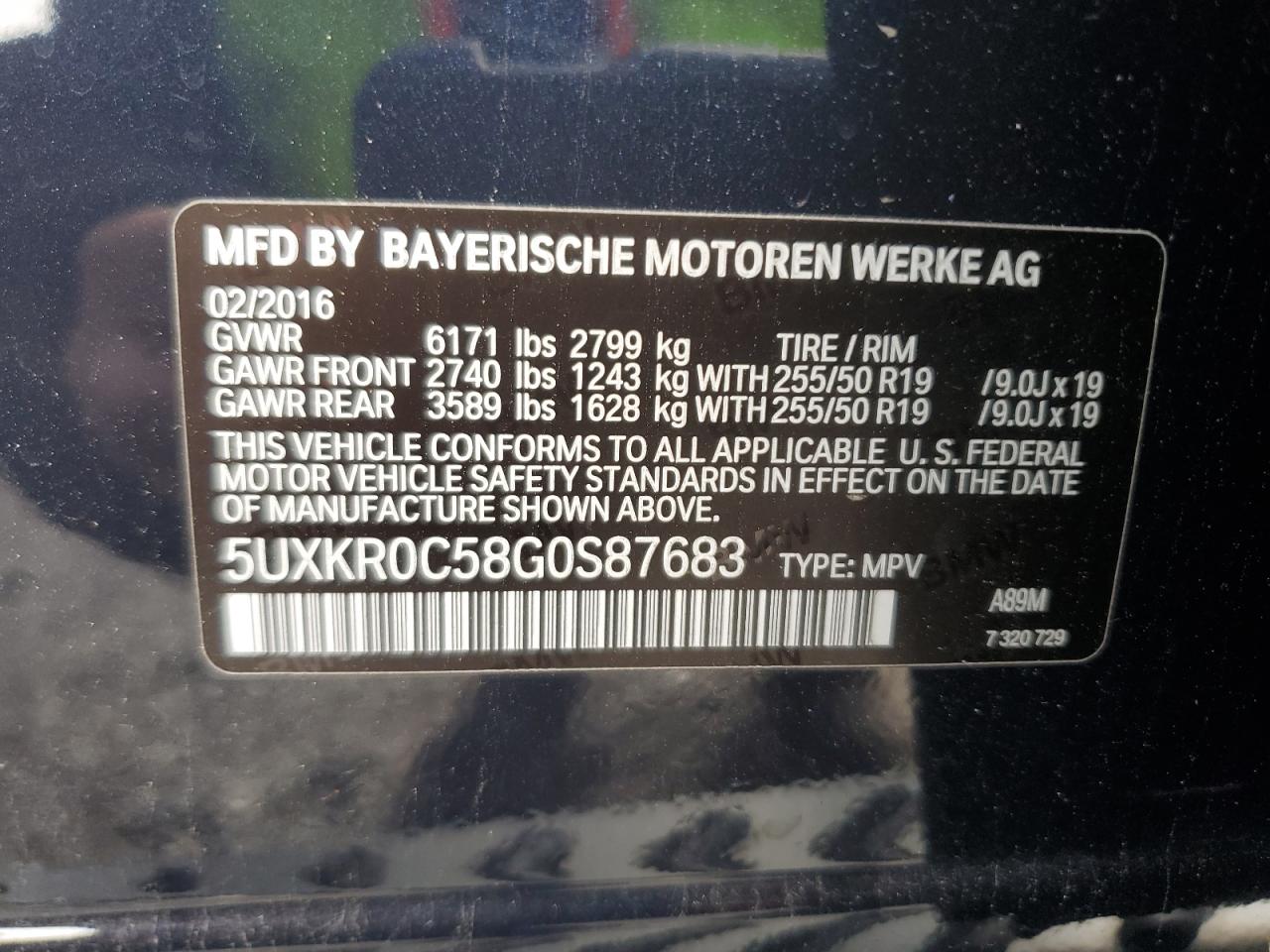 2016 BMW X5 xDrive35I VIN: 5UXKR0C58G0S87683 Lot: 93461695