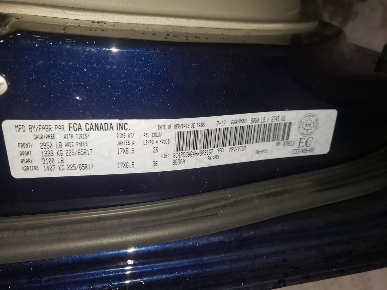 2017 Dodge Grand Caravan Se VIN: 2C4RDGBG4HR829167 Lot: 91376865