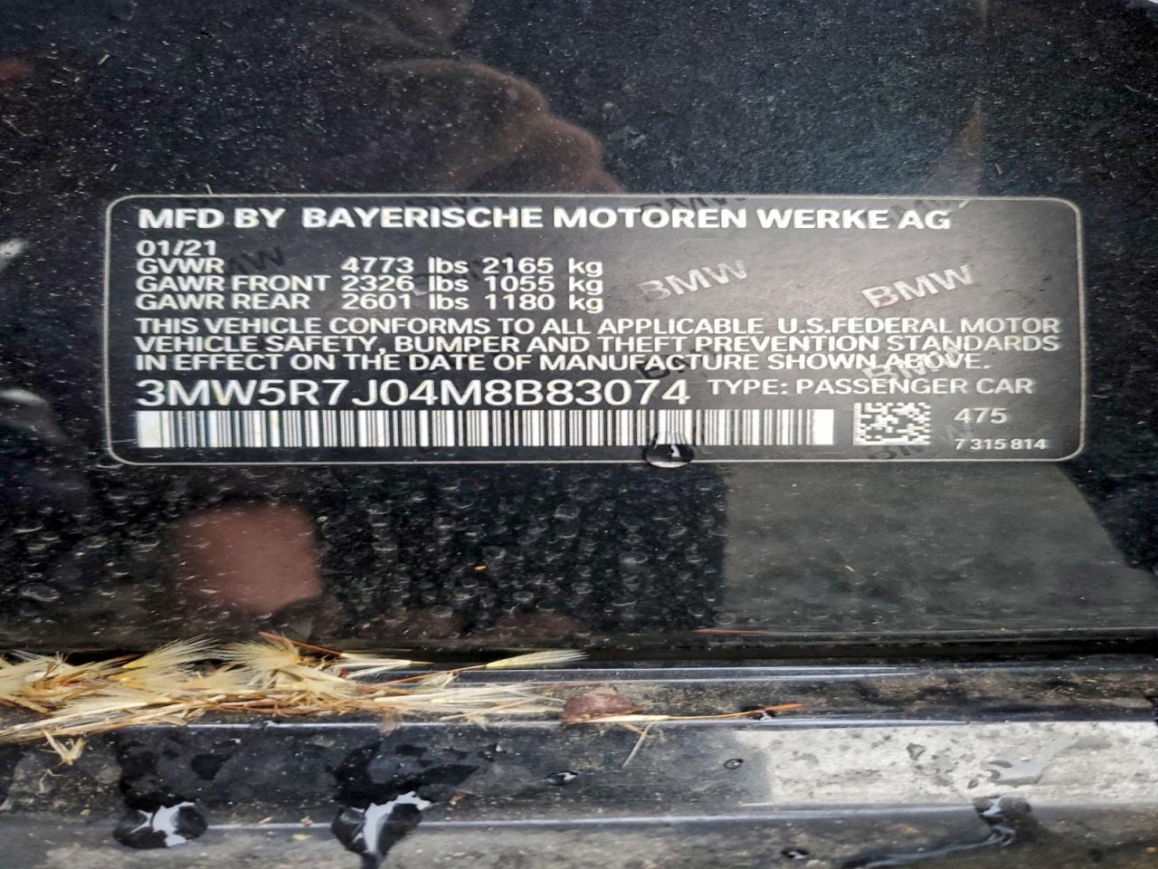 2021 BMW 330Xi VIN: 3MW5R7J04M8B83074 Lot: 93520905