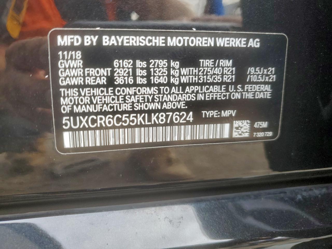 2019 BMW X5 xDrive40I VIN: 5UXCR6C55KLK87624 Lot: 93213525