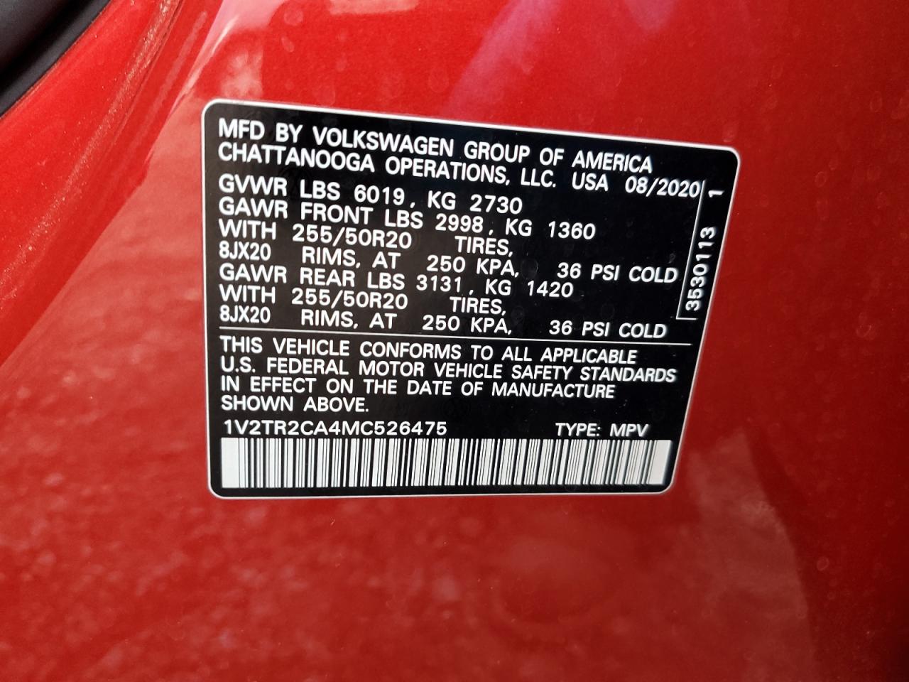 2021 Volkswagen Atlas Sel Premium VIN: 1V2TR2CA4MC526475 Lot: 92744205