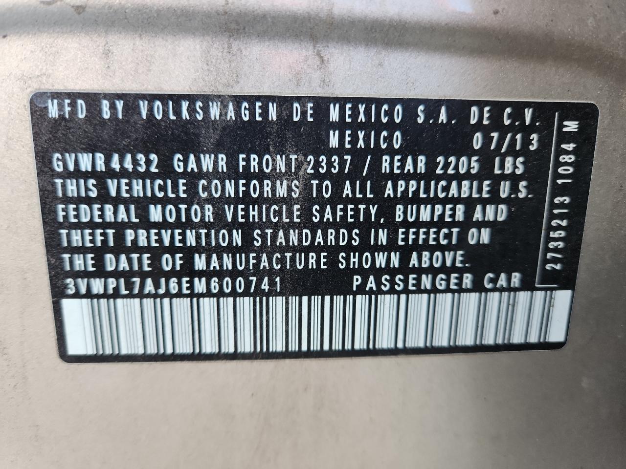 2014 Volkswagen Jetta Tdi VIN: 3VWPL7AJ6EM600741 Lot: 89692435