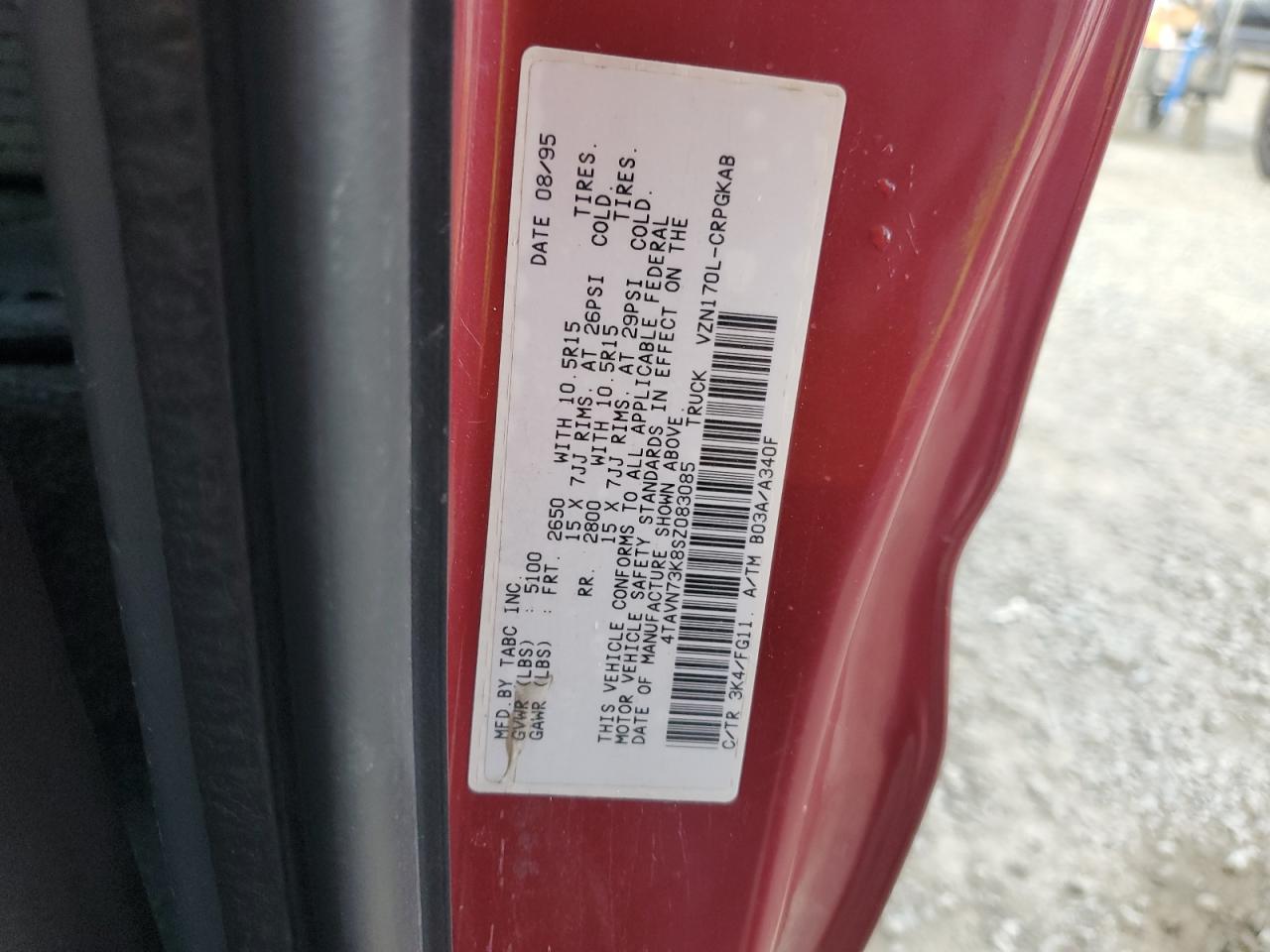 1995 Toyota Tacoma Xtracab Sr5 VIN: 4TAVN73K8SZ083085 Lot: 93752015