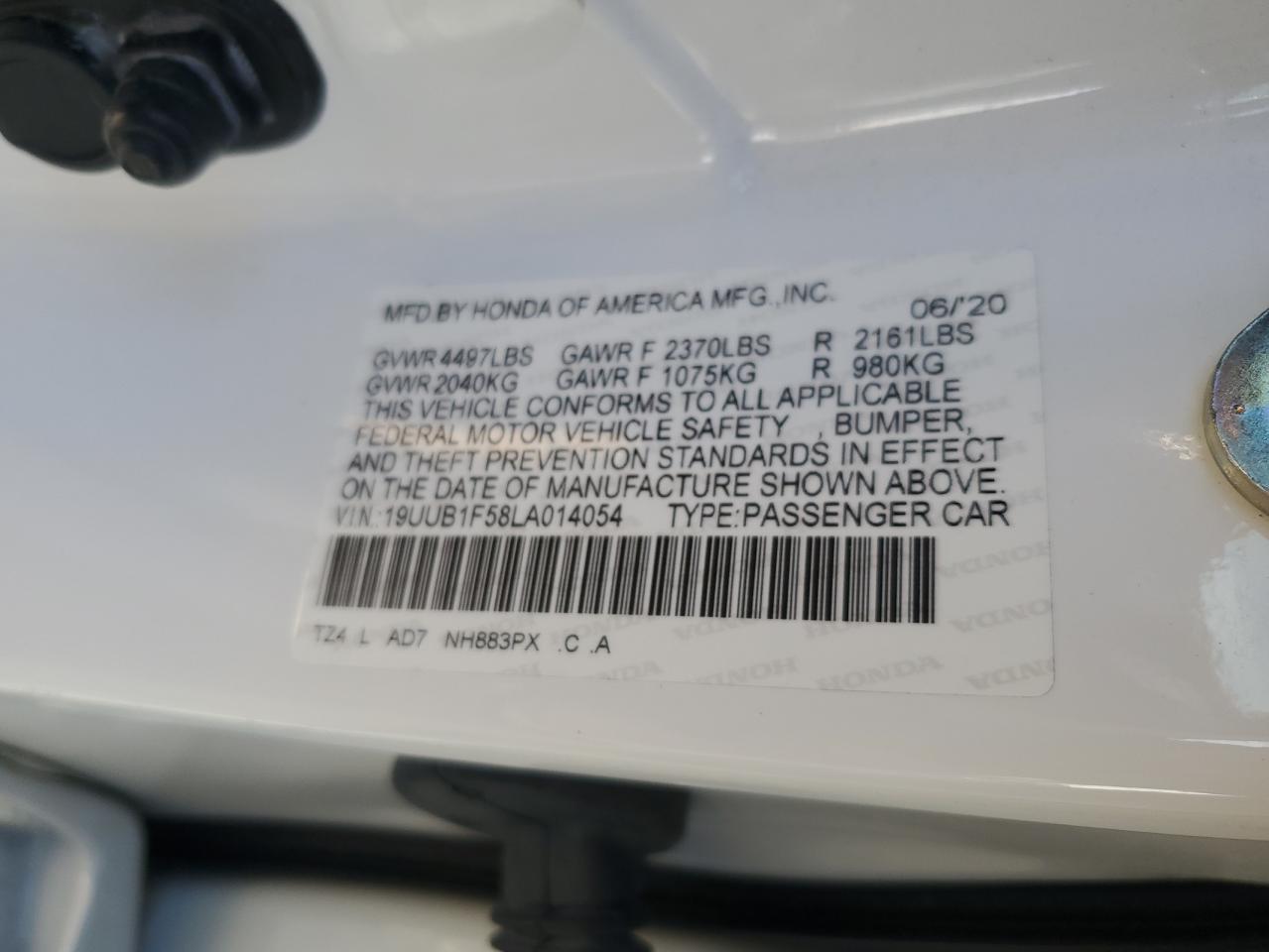 2020 Acura Tlx Technology VIN: 19UUB1F58LA014054 Lot: 92534825