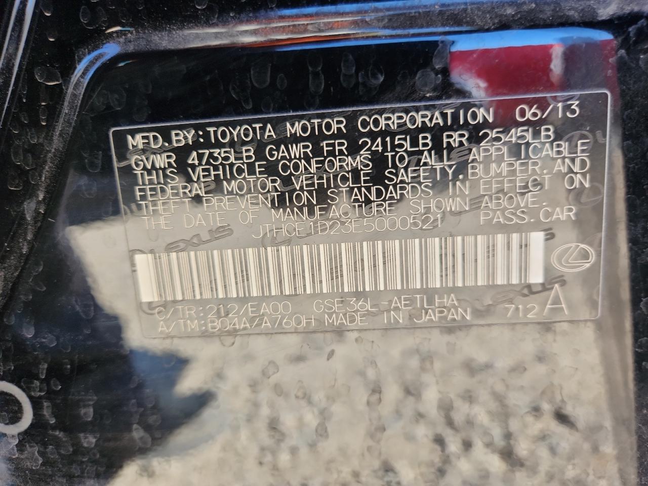 2014 Lexus Is 350 VIN: JTHCE1D23E5000521 Lot: 92645065