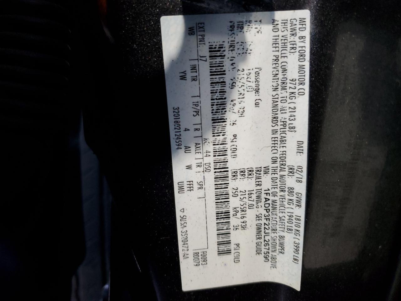 2018 Ford Focus Se VIN: 1FADP3F22JL267590 Lot: 92407485