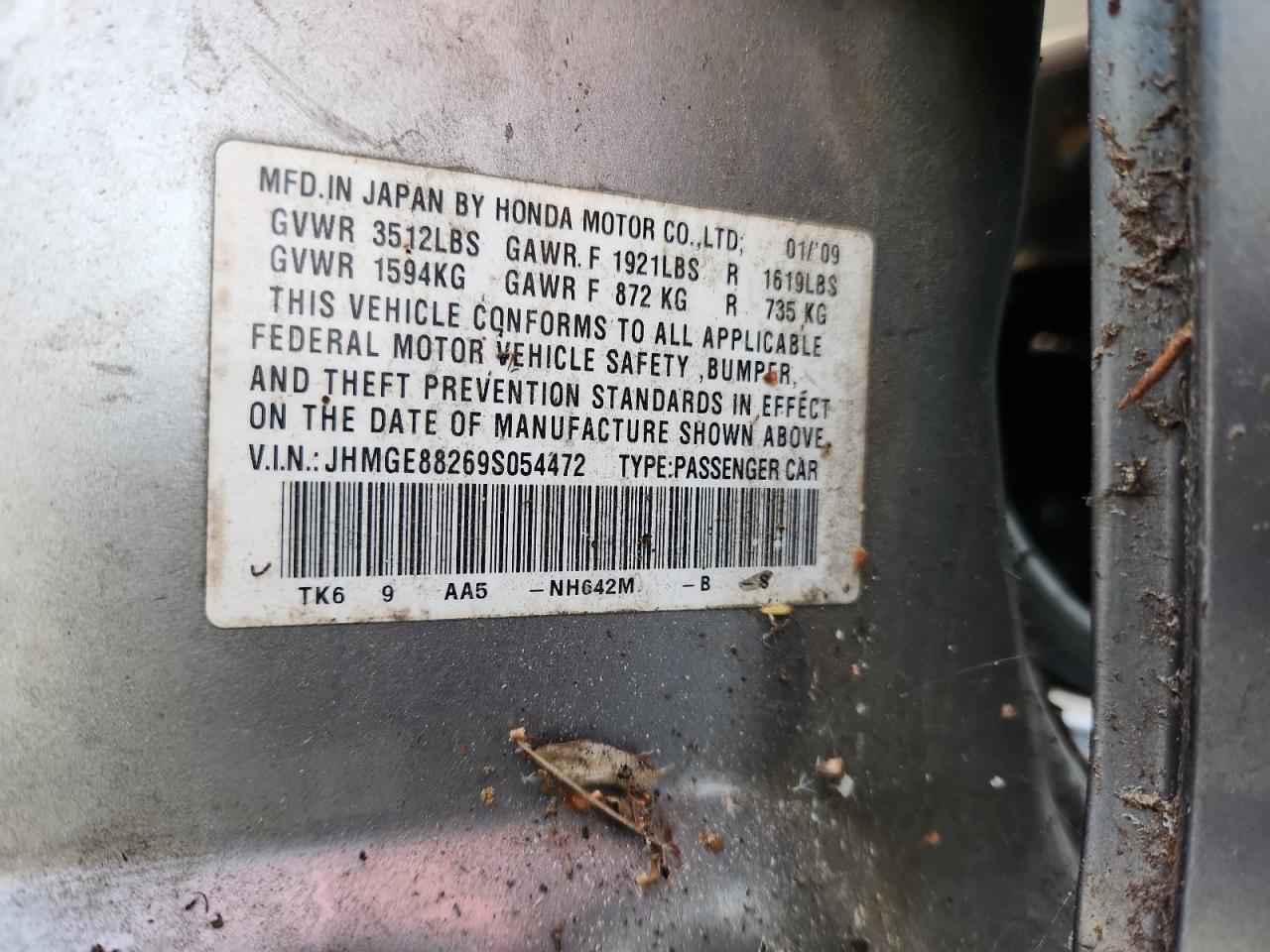 2009 Honda Fit VIN: JHMGE88269S054472 Lot: 91581785