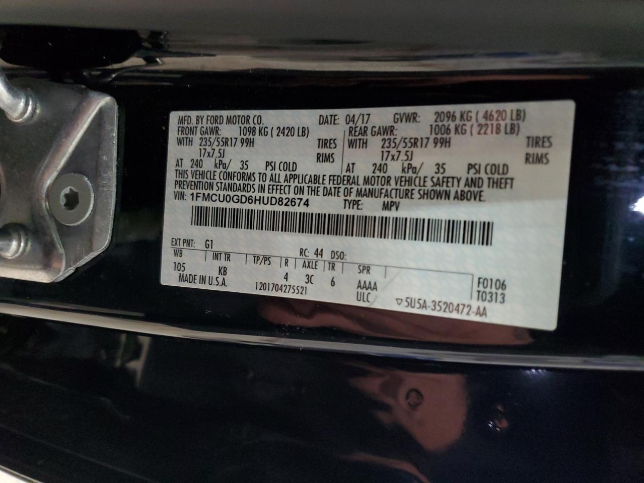 2017 Ford Escape Se VIN: 1FMCU0GD6HUD82674 Lot: 91740135