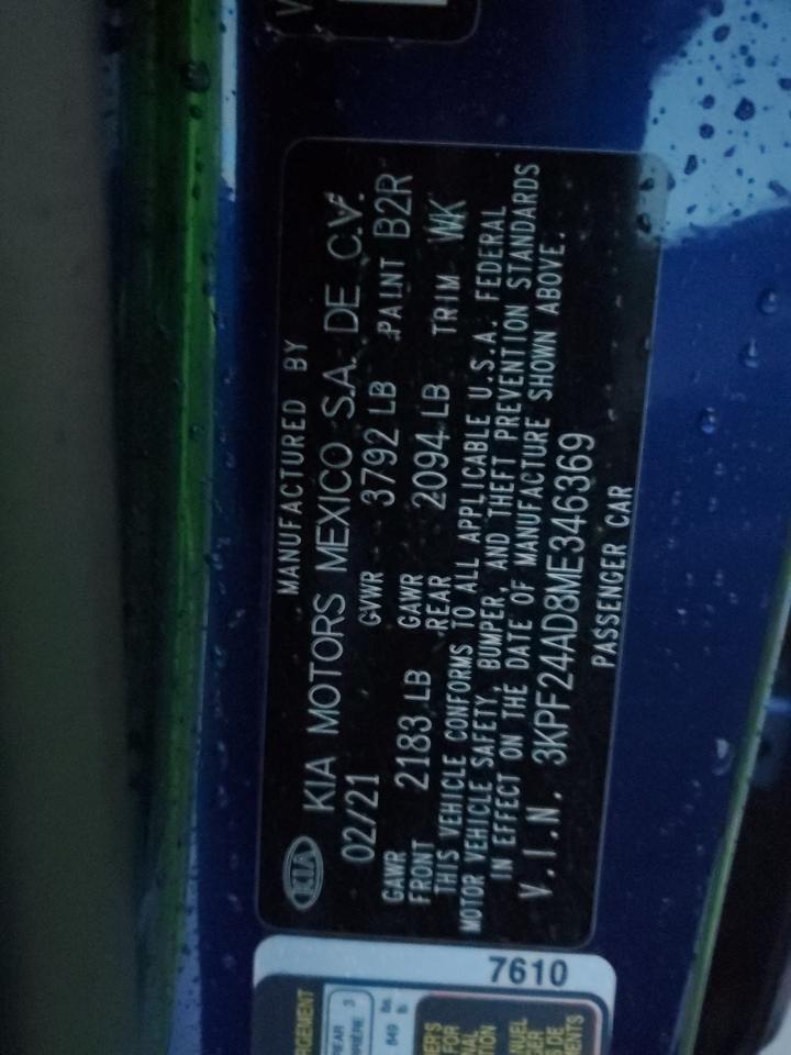 2021 Kia Forte Fe VIN: 3KPF24AD8ME346369 Lot: 94081765
