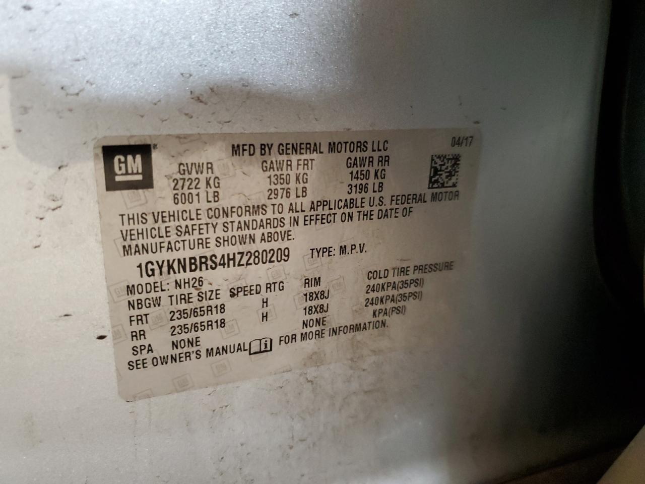 2017 Cadillac Xt5 Luxury VIN: 1GYKNBRS4HZ280209 Lot: 93655435