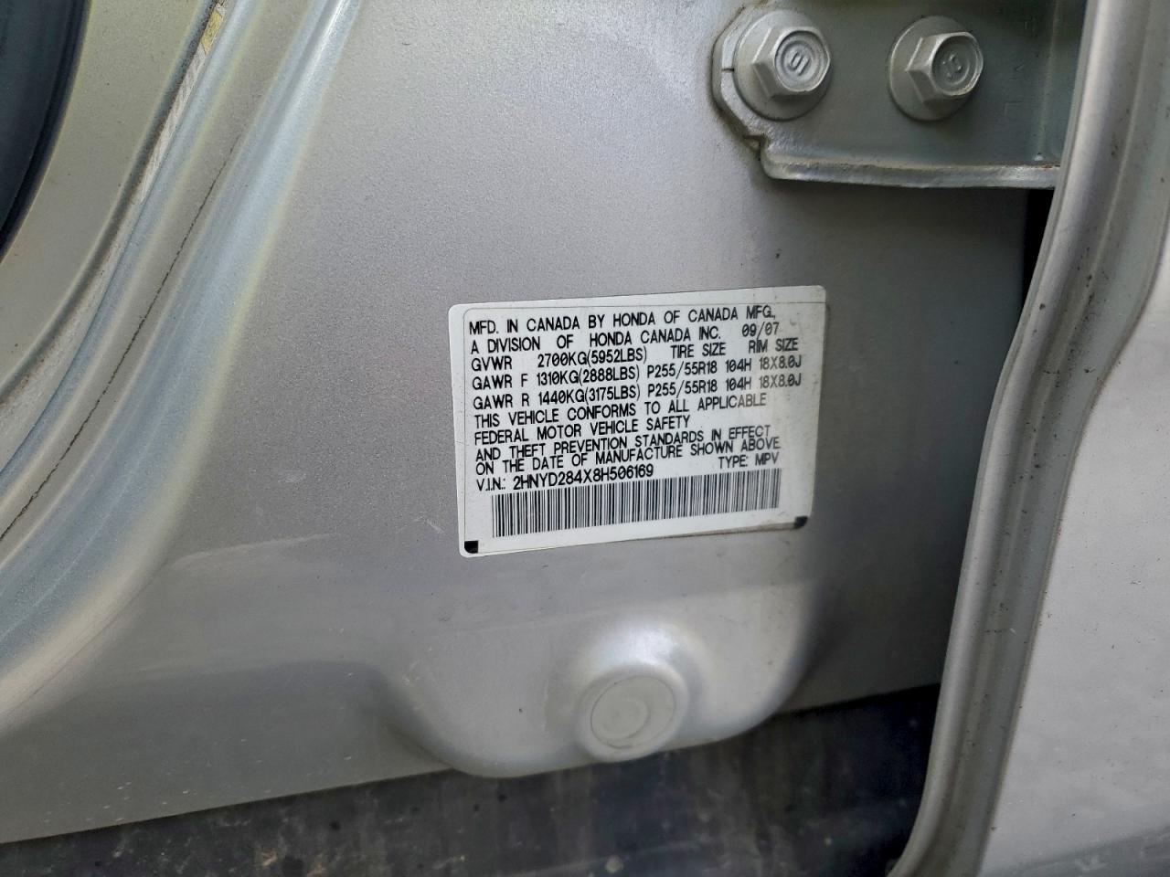 2008 Acura Mdx Technology VIN: 2HNYD284X8H506169 Lot: 93532135