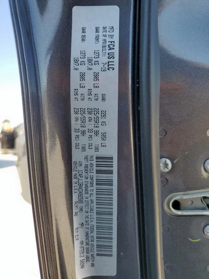 2019 Jeep Cherokee Limited VIN: 1C4PJLDB4KD492505 Lot: 89704575