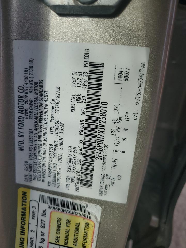 2018 Ford Fusion Se VIN: 3FA6P0H7XJR258010 Lot: 93066035