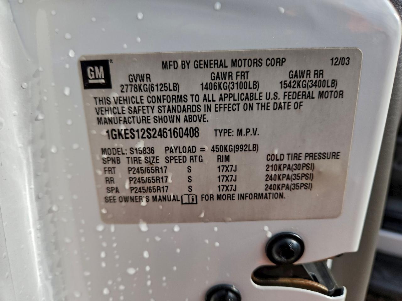 2004 GMC Envoy Xuv VIN: 1GKES12S246160408 Lot: 93741895