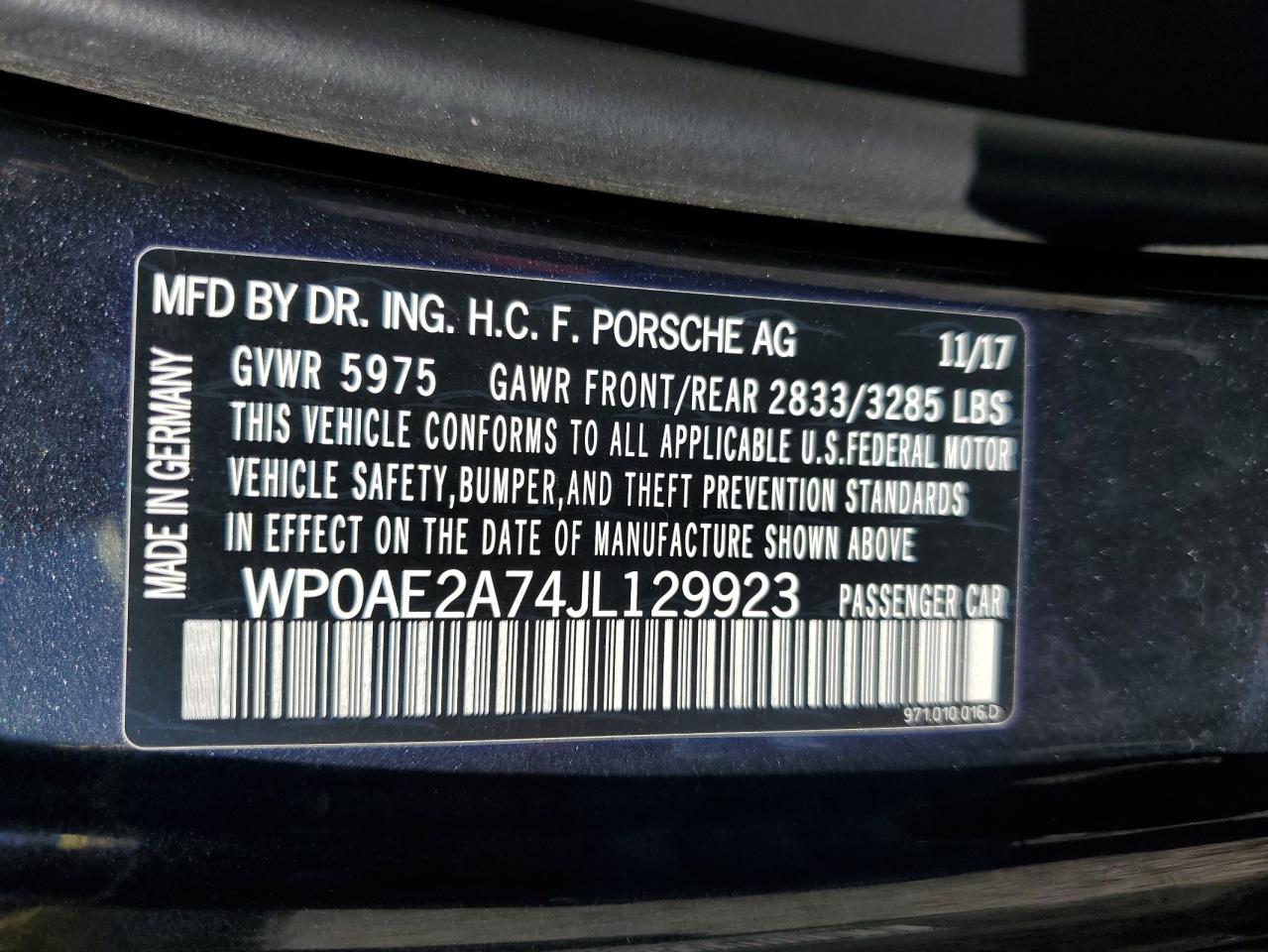 2018 Porsche Panamera 4 E-Hybrid VIN: WP0AE2A74JL129923 Lot: 90954265