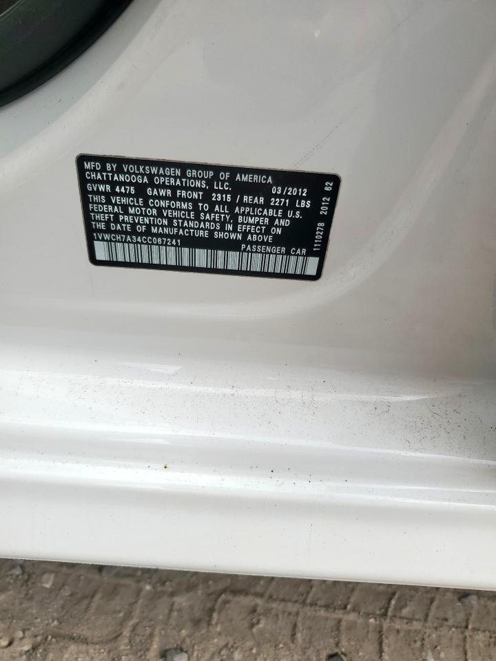 2012 Volkswagen Passat Sel VIN: 1VWCH7A34CC067241 Lot: 85438045