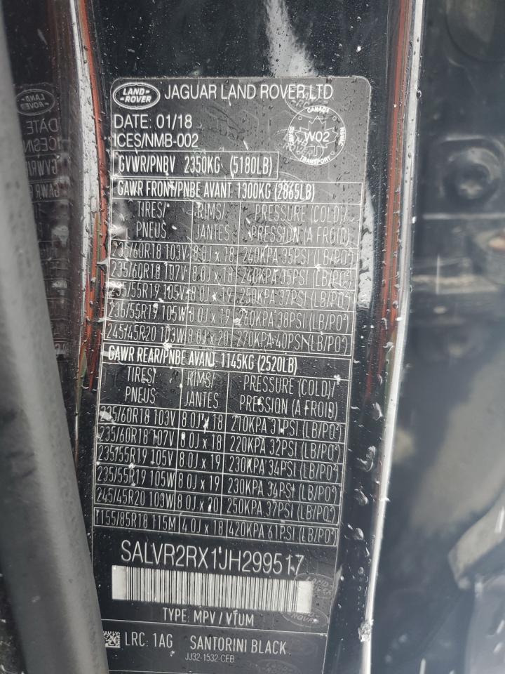 2018 Land Rover Range Rover Evoque Hse VIN: SALVR2RX1JH299517 Lot: 92646215