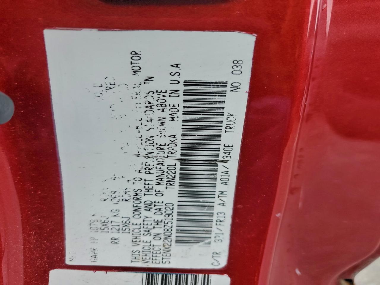 2008 Toyota Tacoma VIN: 5TENX22N08Z519020 Lot: 93958195