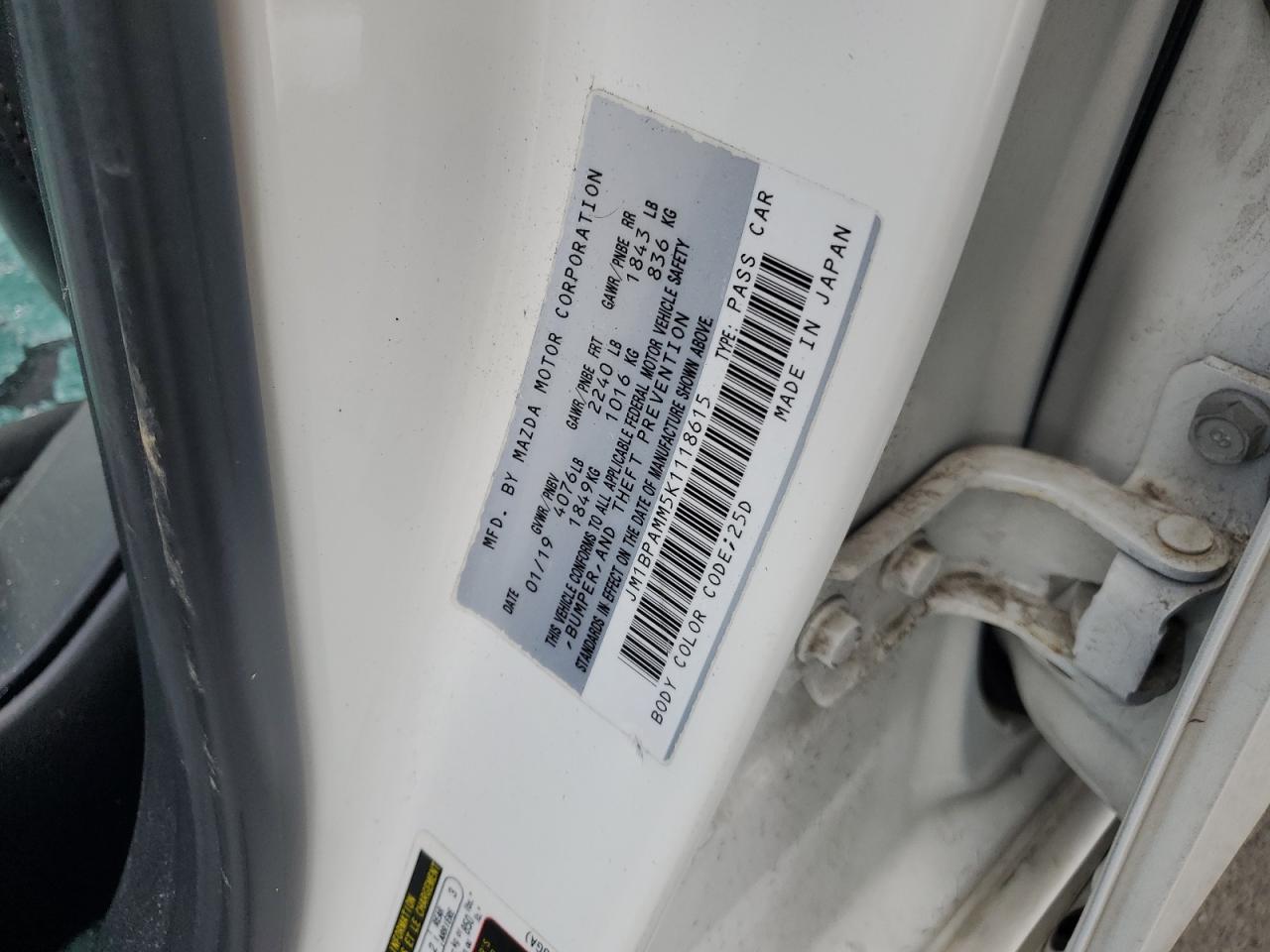 2019 Mazda 3 Preferred VIN: JM1BPAMM5K1118615 Lot: 91620845