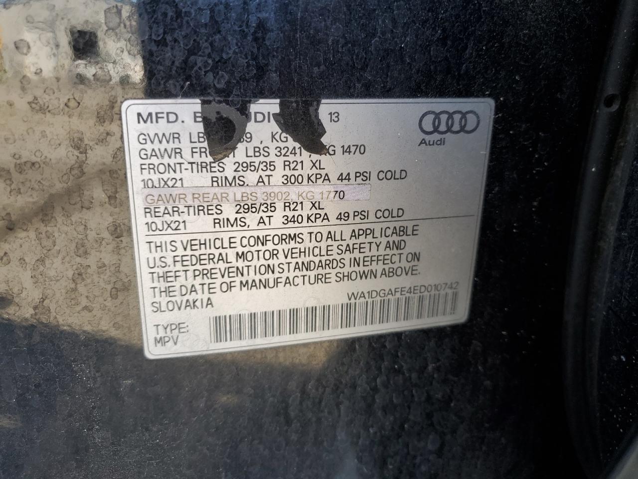 2014 Audi Q7 Prestige VIN: WA1DGAFE4ED010742 Lot: 91740725