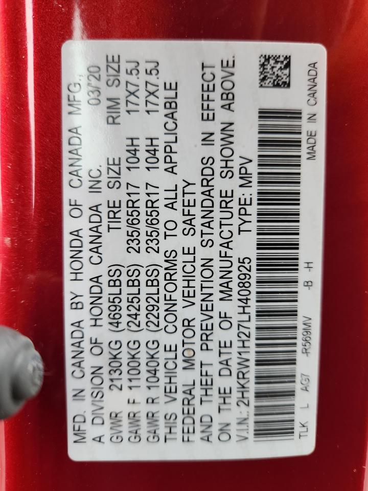 2020 Honda Cr-V Lx VIN: 2HKRW1H27LH408925 Lot: 93526355