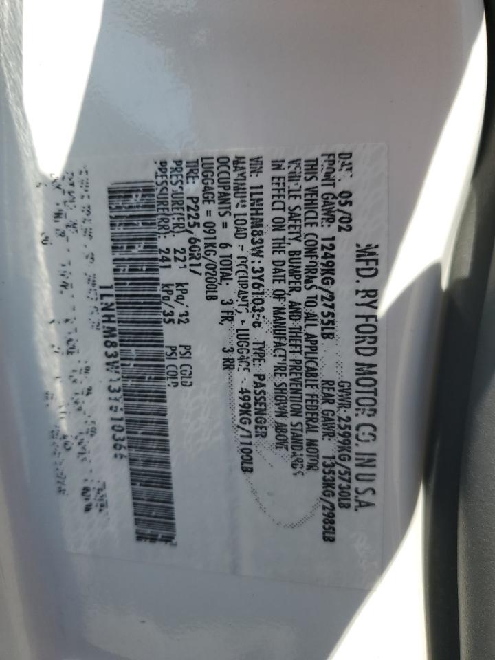 2003 Lincoln Town Car Cartier VIN: 1LNHM83W13Y610366 Lot: 93138225