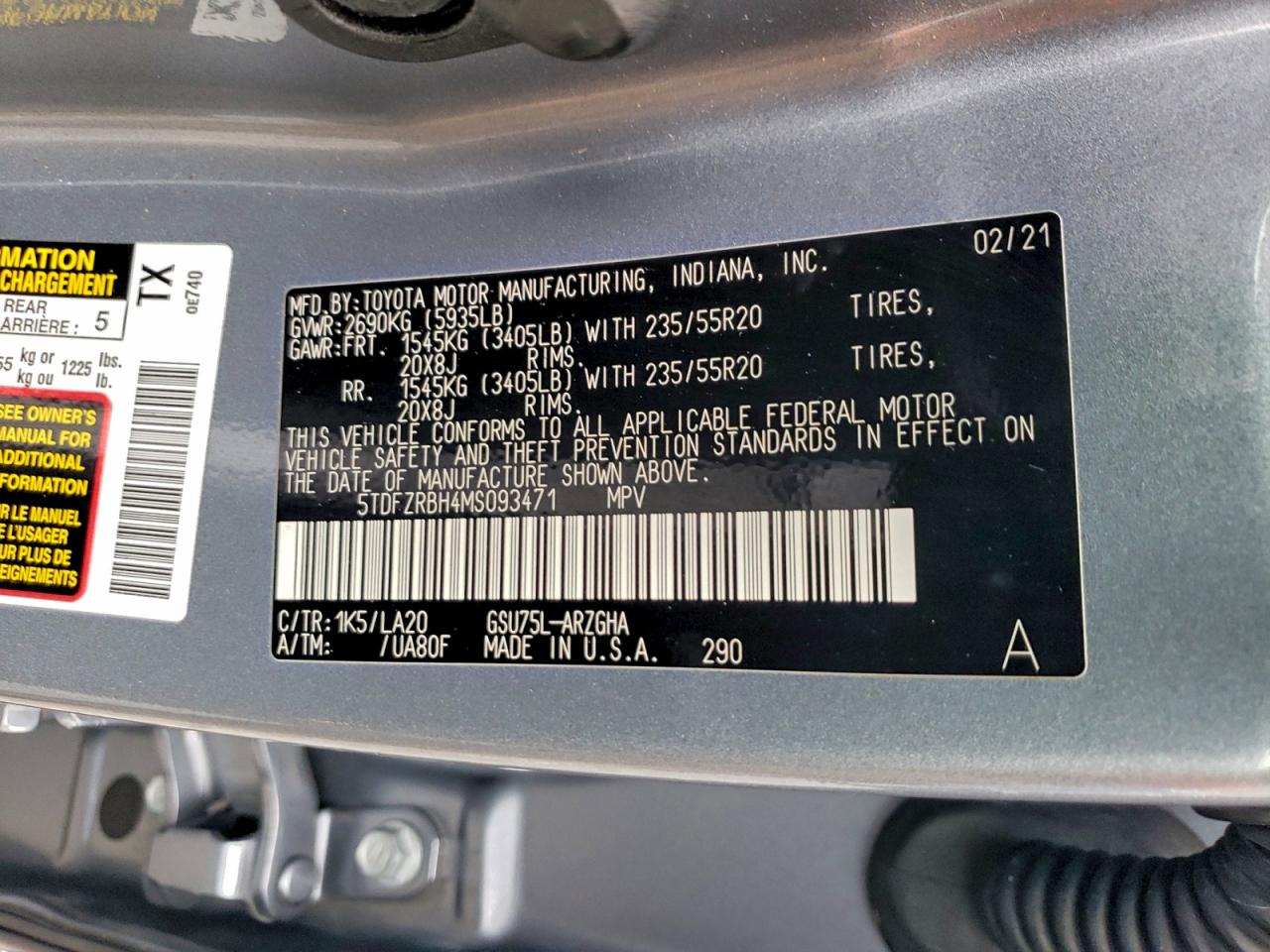 2021 Toyota Highlander Platinum VIN: 5TDFZRBH4MS093471 Lot: 94068985