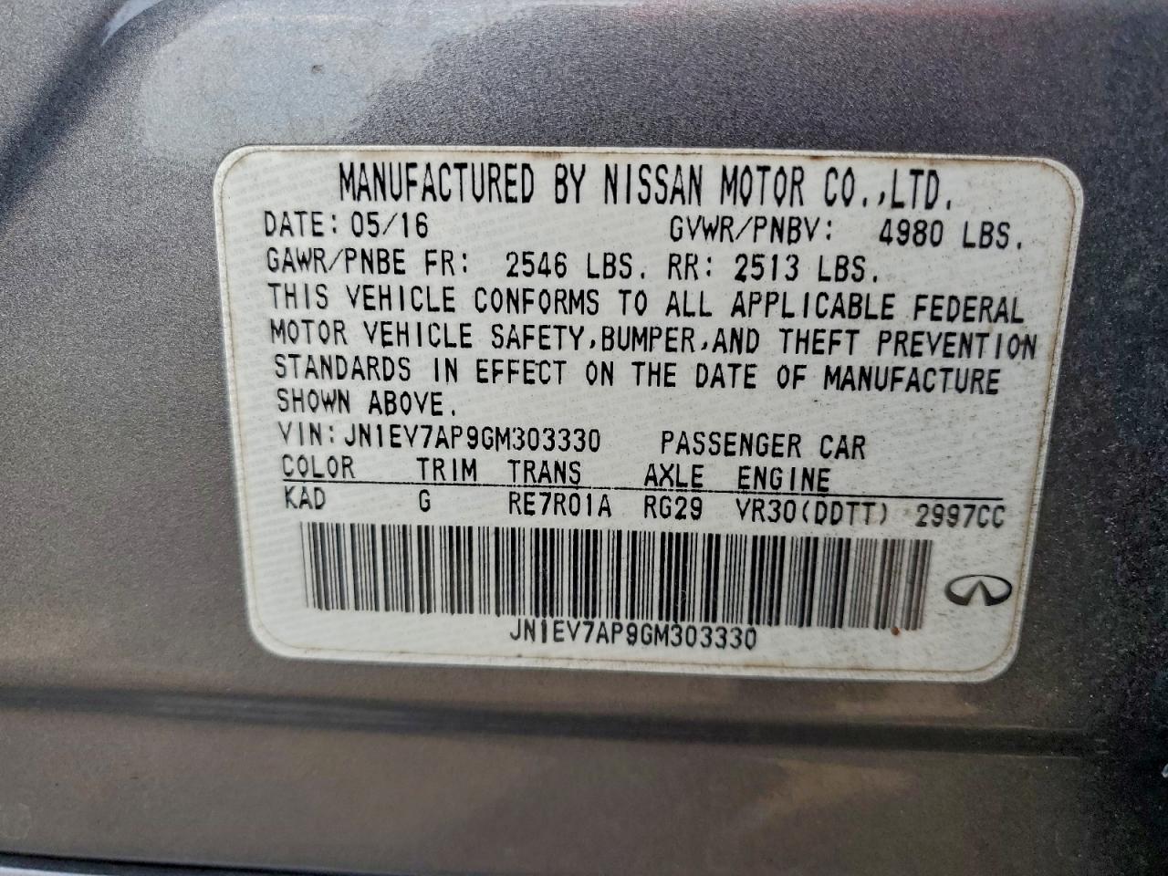 2016 Infiniti Q50 Premium VIN: JN1EV7AP9GM303330 Lot: 94169705