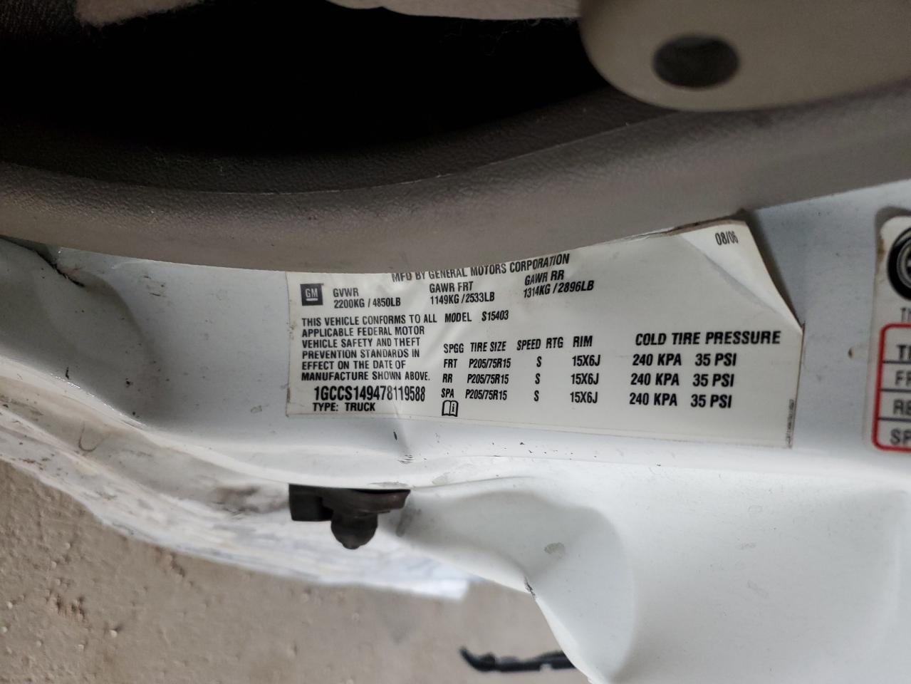 2007 Chevrolet Colorado VIN: 1GCCS149478119588 Lot: 93431405