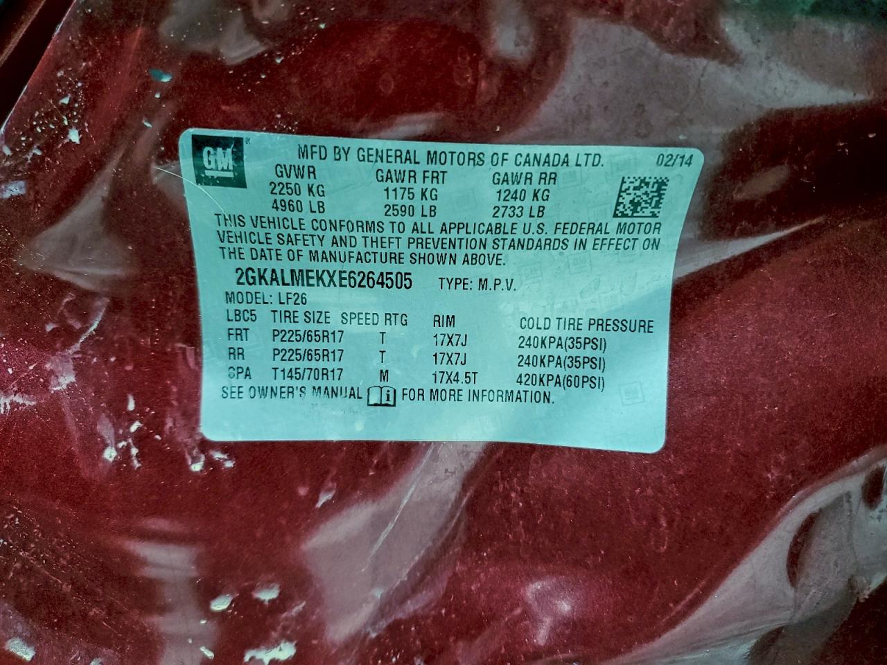 2014 GMC Terrain Sle VIN: 2GKALMEKXE6264505 Lot: 93832995