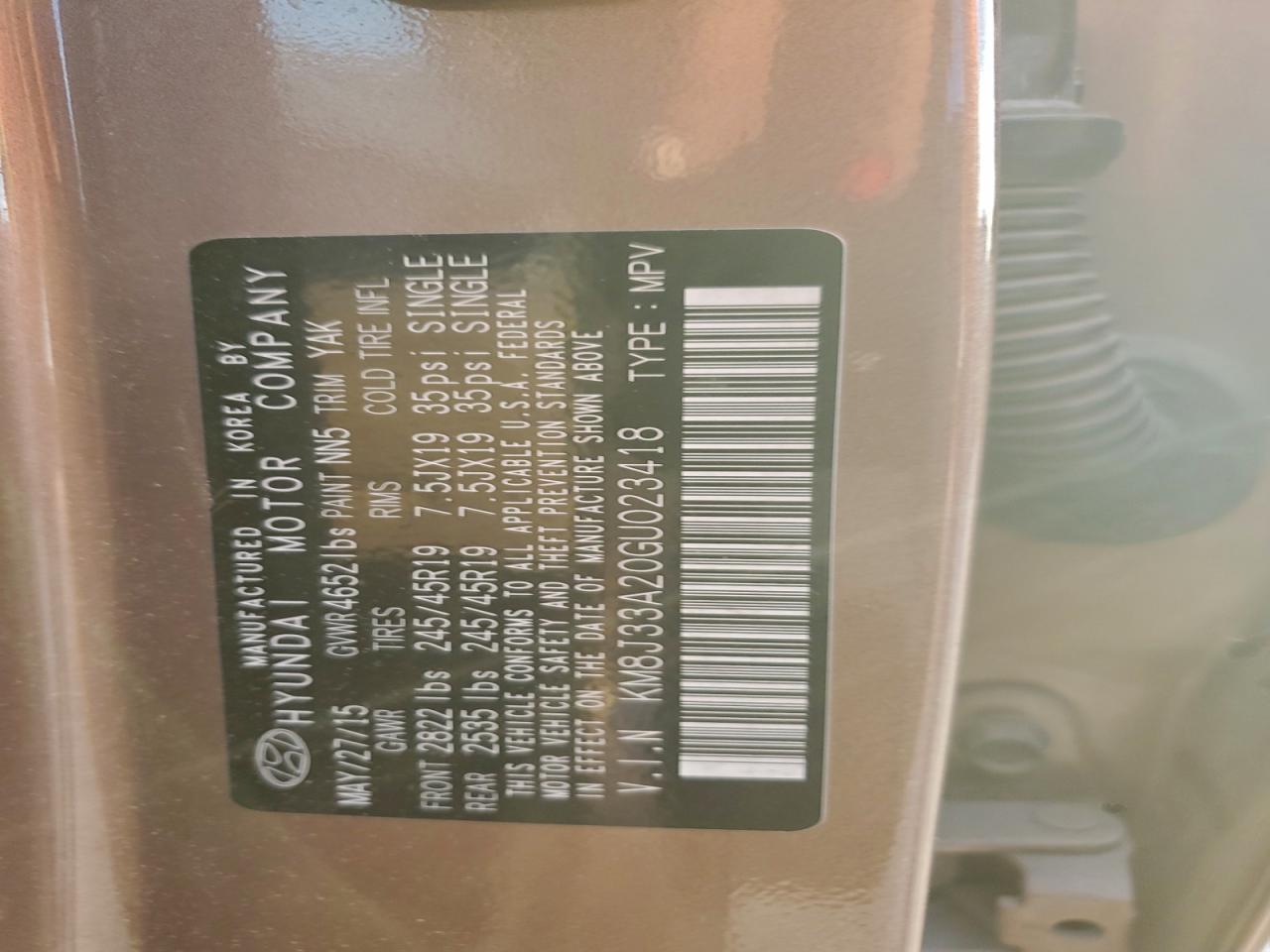 2016 Hyundai Tucson Limited VIN: KM8J33A20GU023418 Lot: 93698295