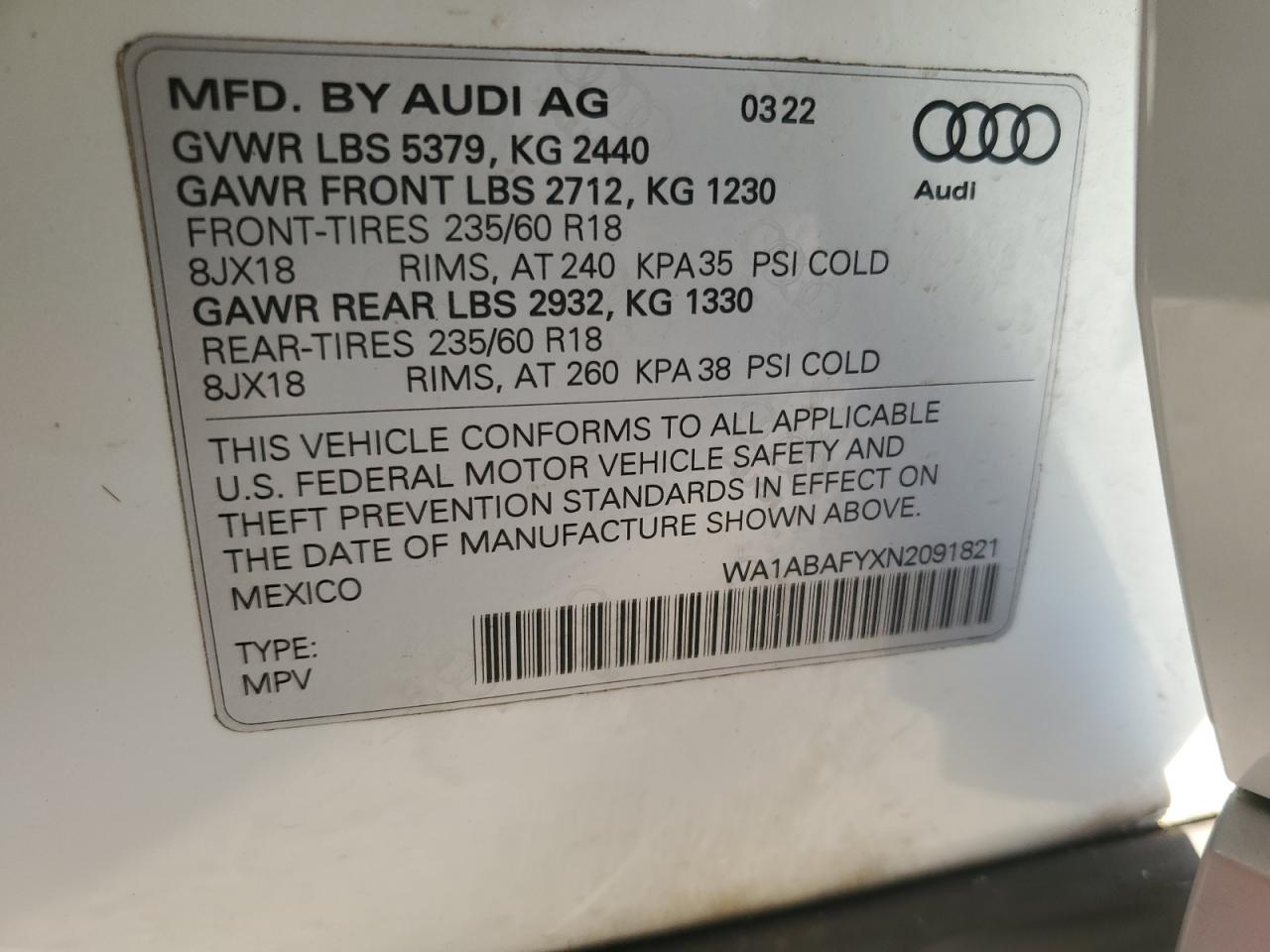 2022 Audi Q5 Premium 40 VIN: WA1ABAFYXN2091821 Lot: 91427745