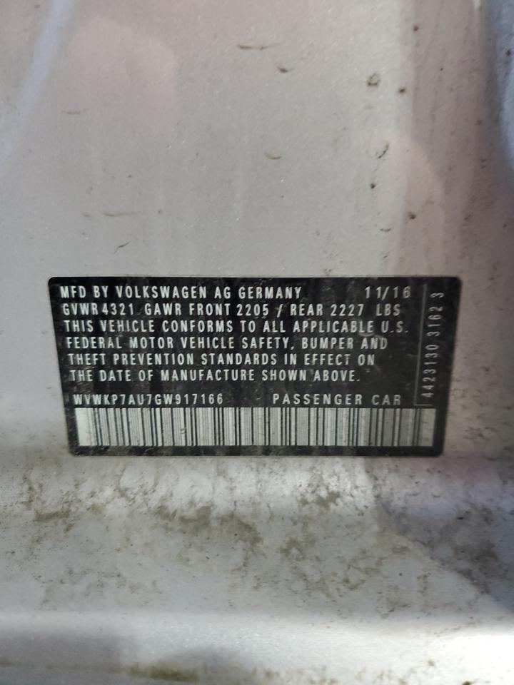 2016 Volkswagen E-Golf Se VIN: WVWKP7AU7GW917166 Lot: 92499245