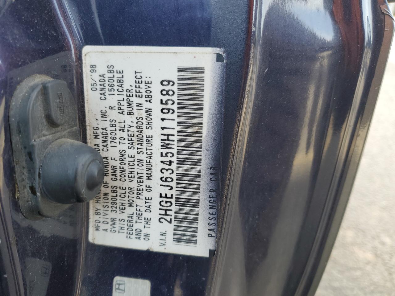 1998 Honda Civic Dx VIN: 2HGEJ6345WH119589 Lot: 92110715