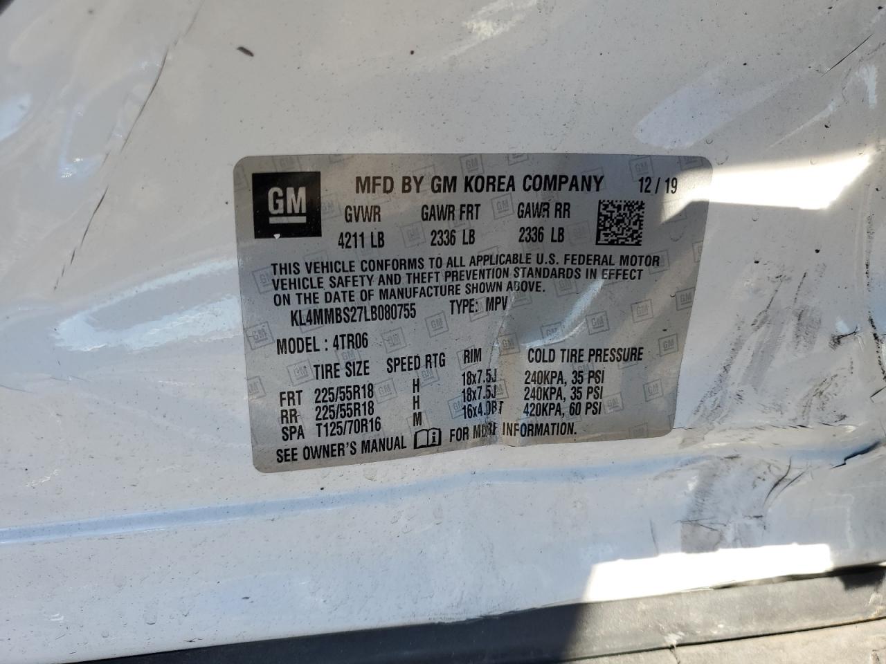 2020 Buick Encore Gx Preferred VIN: KL4MMBS27LB080755 Lot: 93011535
