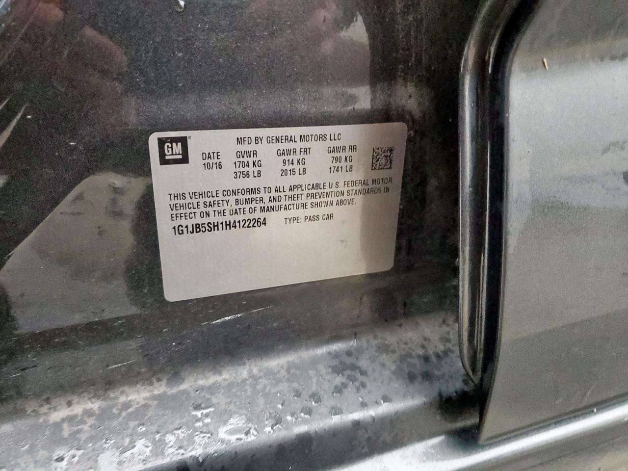 2017 Chevrolet Sonic Ls VIN: 1G1JB5SH1H4122264 Lot: 93968405