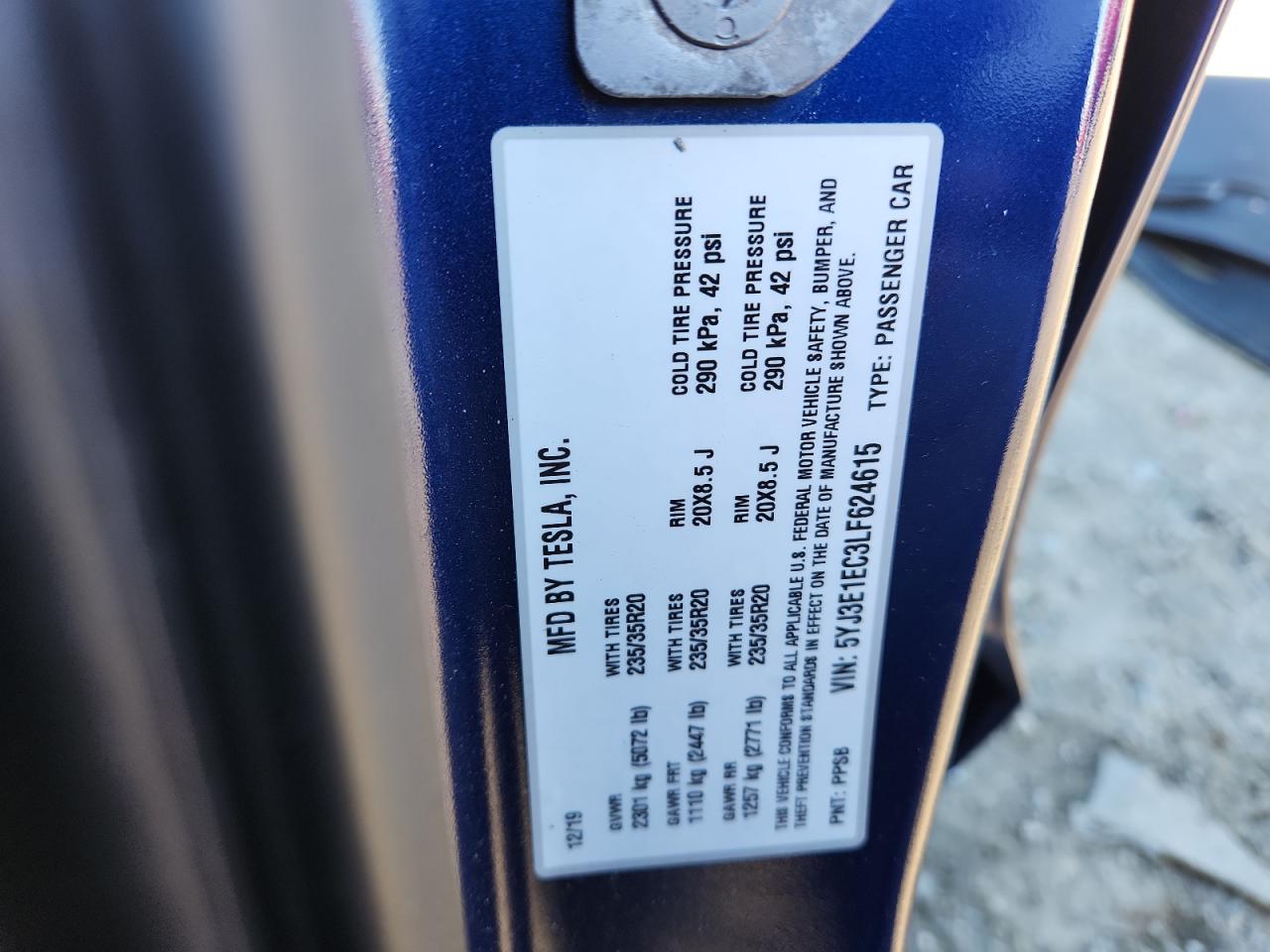 2020 Tesla Model 3 VIN: 5YJ3E1EC3LF624615 Lot: 92585655