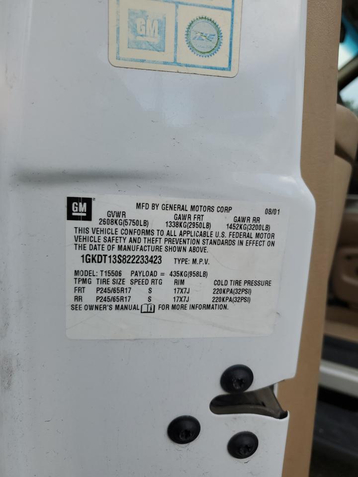 2002 GMC Envoy VIN: 1GKDT13S822233423 Lot: 92305685