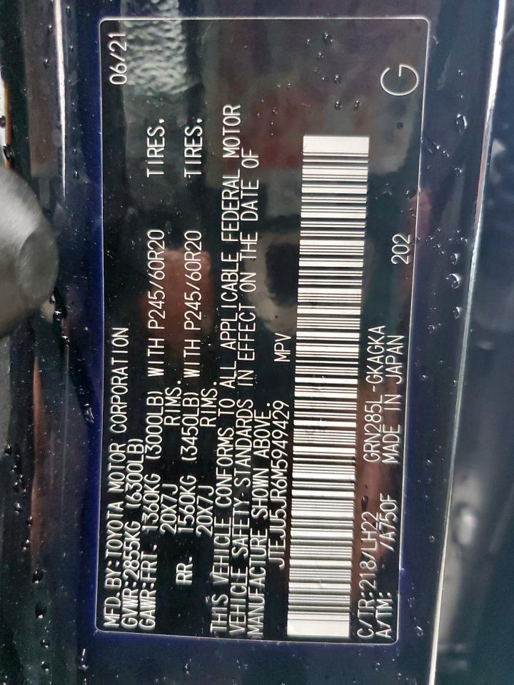 2021 Toyota 4Runner Night Shade VIN: JTEJU5JR6M5949429 Lot: 93216695