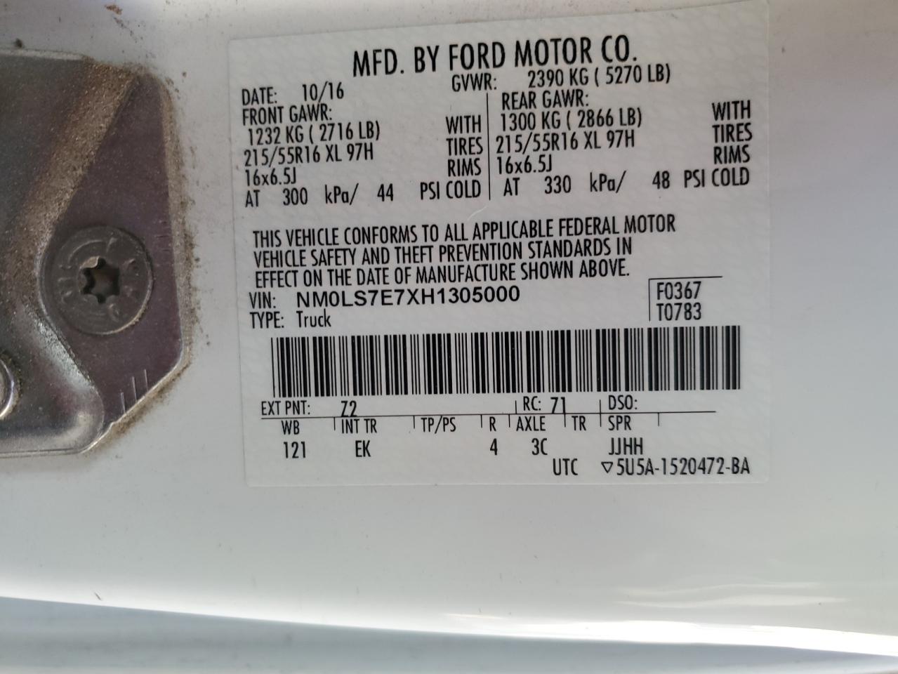 2017 Ford Transit Connect Xl VIN: NM0LS7E7XH1305000 Lot: 92436135