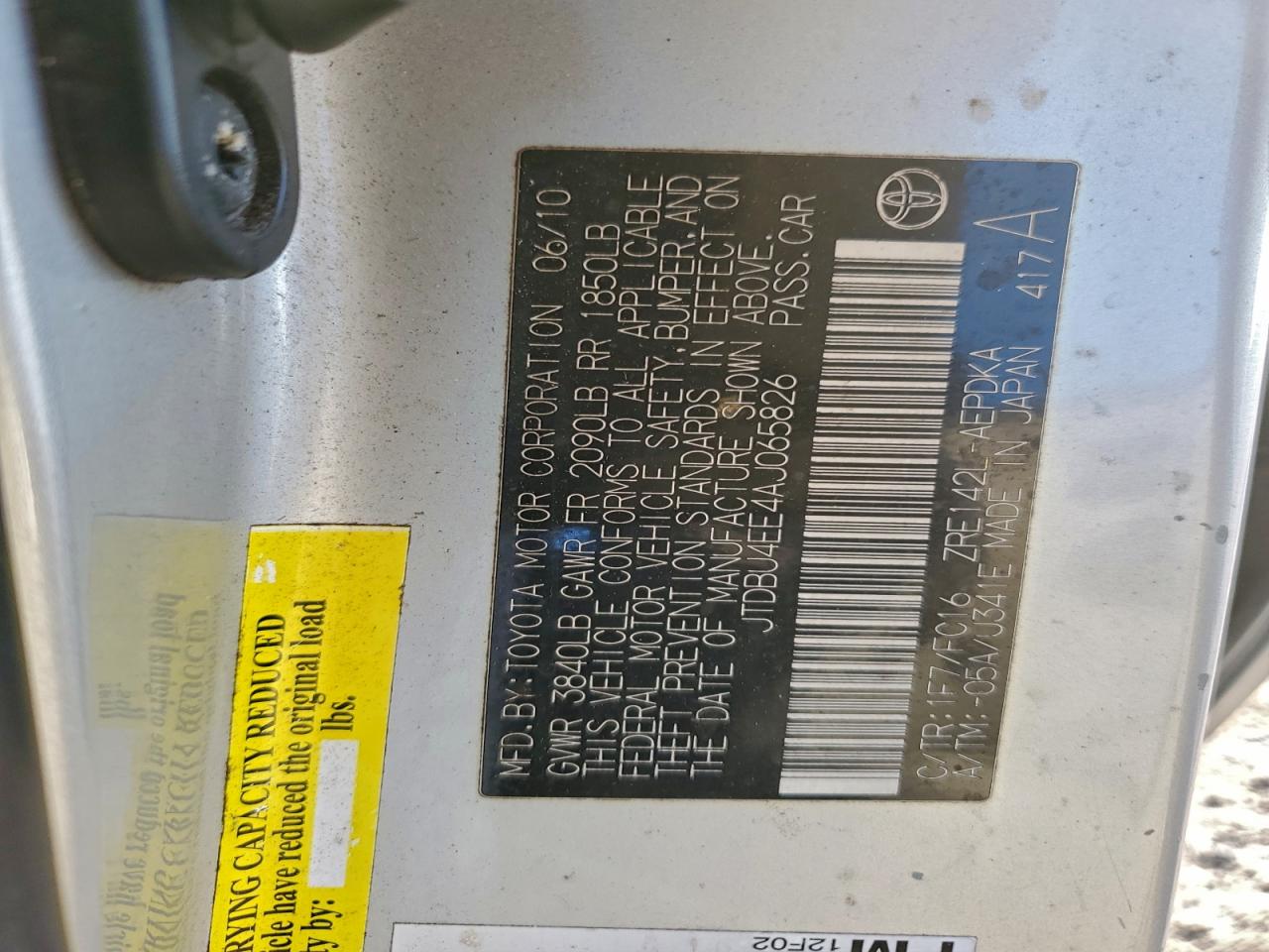 2010 Toyota Corolla Base VIN: JTDBU4EE4AJ065826 Lot: 94486435