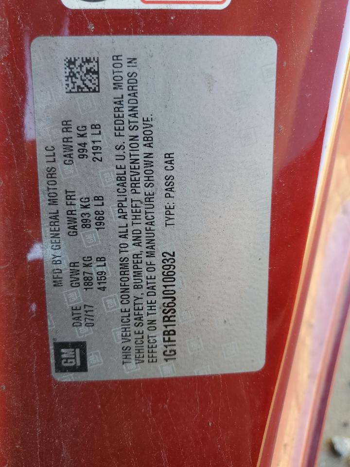 2018 Chevrolet Camaro Lt VIN: 1G1FB1RS6J0106932 Lot: 90805635