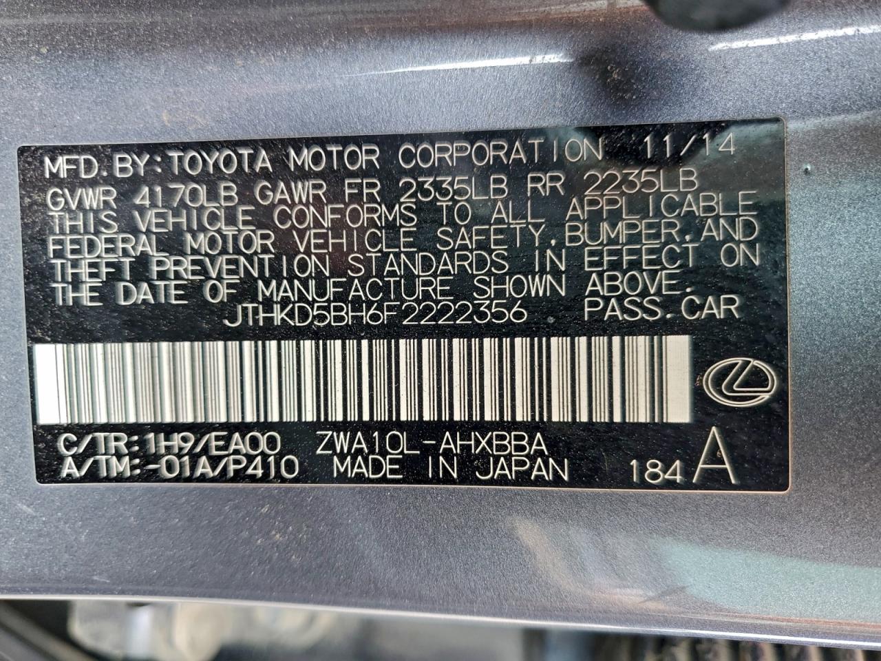 2015 Lexus Ct 200 VIN: JTHKD5BH6F2222356 Lot: 93670195