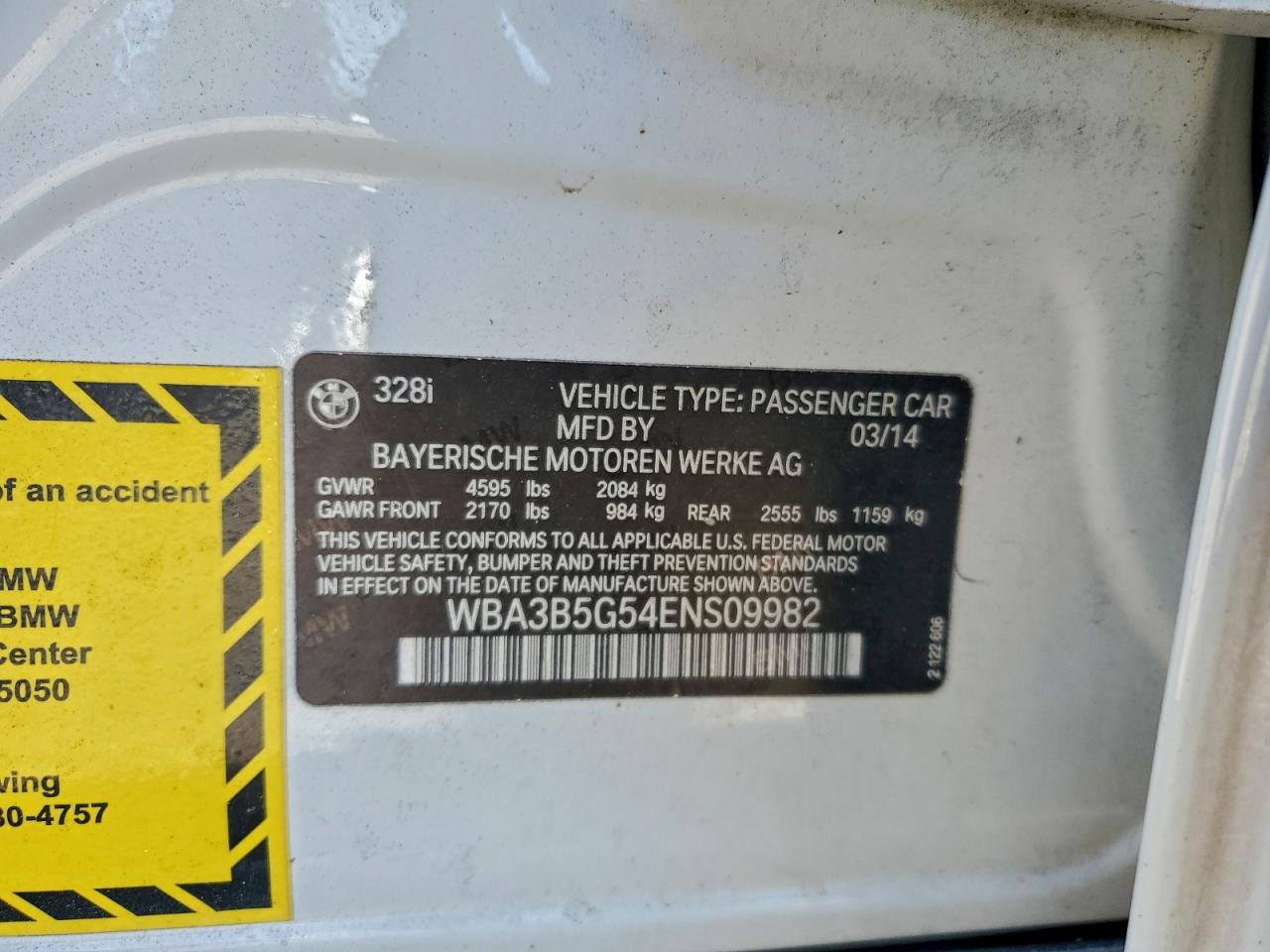 2014 BMW 328 Xi Sulev VIN: WBA3B5G54ENS09982 Lot: 94052845